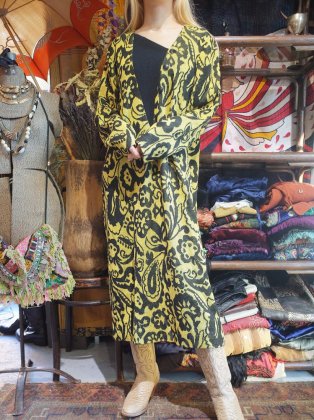 古着 通販　Yellow × Black Paisley Knit Dress