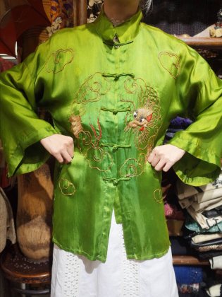 古着 通販　c.1950-60s Dragon Embroidery Fade Green China Shirt
