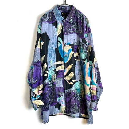  ΡReputationۥơ ܥ˥ѥ 륯ġ1980's-Vintage Abstract Art Silk Shirt