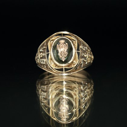 古着 通販　ヴィンテージ カレッジリング【BALFOUR 10kt Gold】【1974's-】Green Stone Top & GOLD Emblem Class Ring