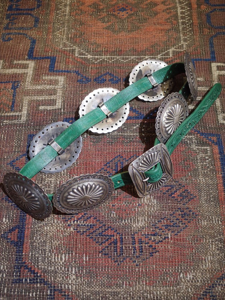 古着 通販 “Ralph Lauren” Green Curving Leather & Concho Belt