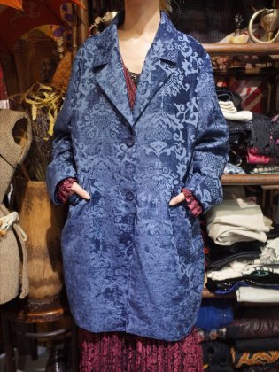  ΡNavy Damask Woven Long Jacket Coat