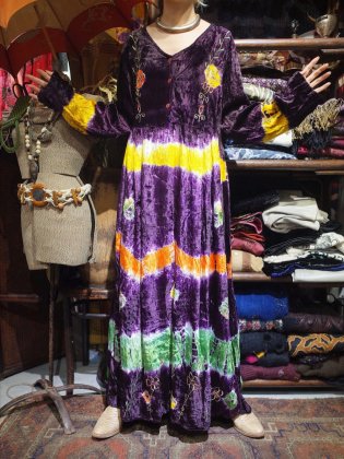 古着 通販　Embroidery & Tiedye Rayon Velvet Dress