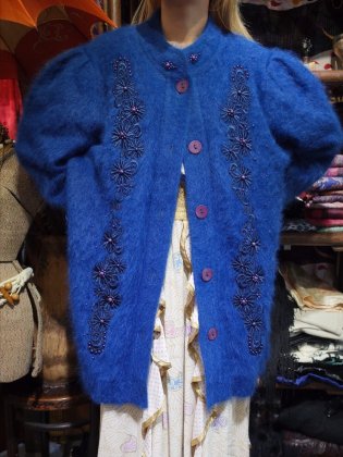  ΡRoyal Blue Bijou Embroidery Angora Knit Jacket