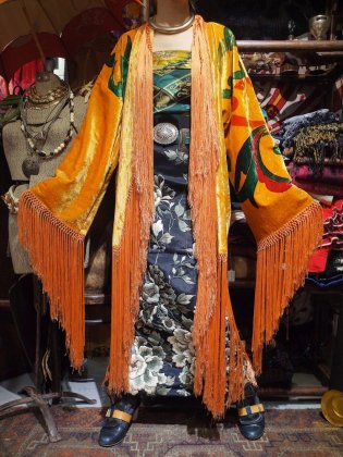  Ρc.1920s Orientalism Hand Paint Fringe Velvet Gown