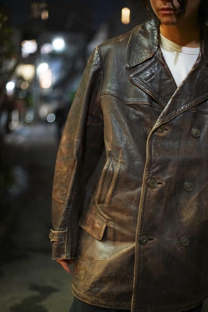 ヴィンテージ ダブルブレスト ゴートスキン レザー カーコート【1940's-】Vintage Double Breasted Leather Car  Coat