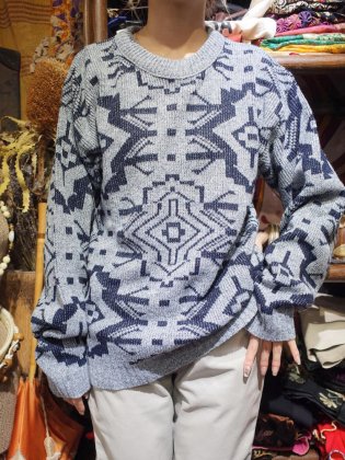 古着 通販　Snow Blue Geometric Knit Sweater