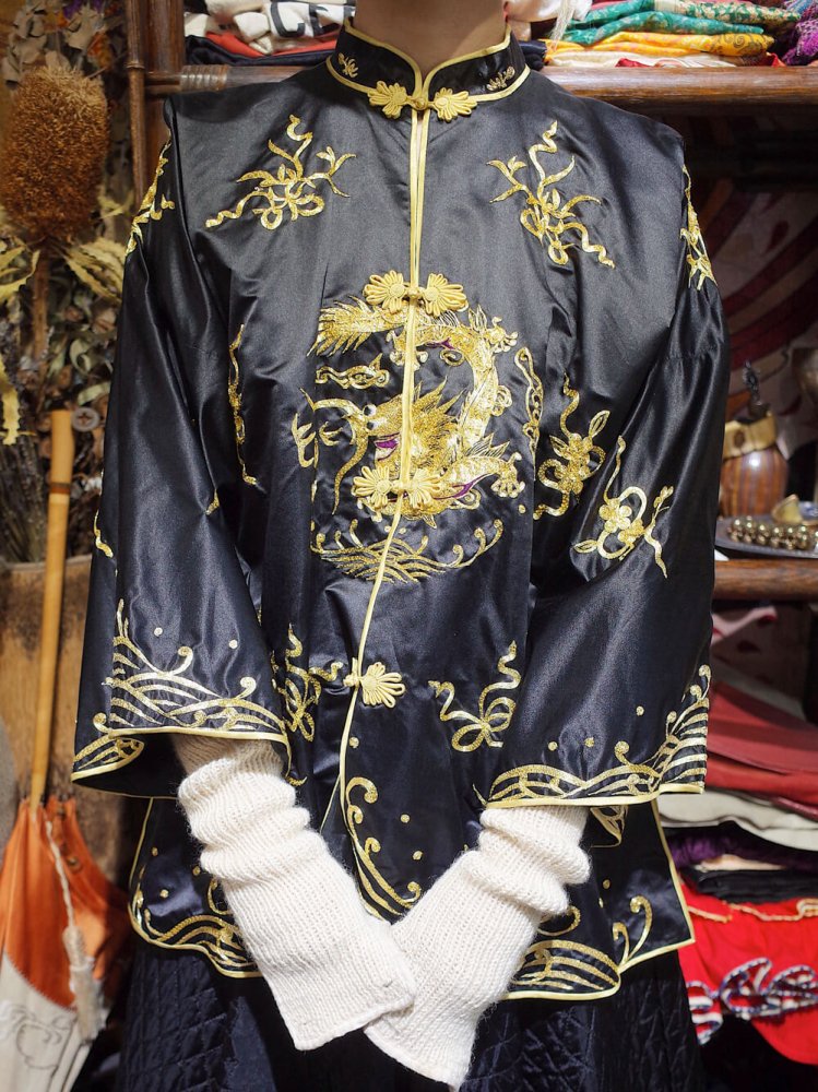古着 通販 Black & Gold Dragon Chinese Embroidery Gown
