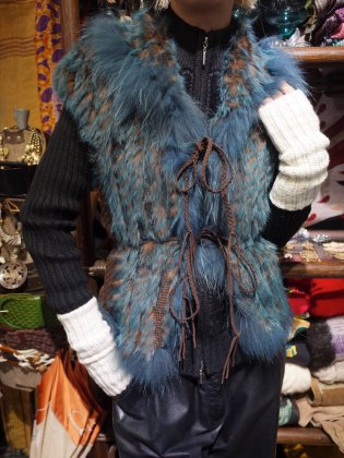  ΡBlue  Brown Rabbit Shaggy Fur Vest