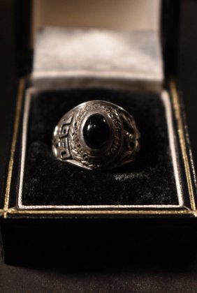  Ρ1980s silver  onyx college ring