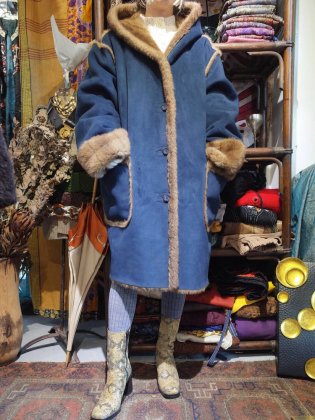  ΡNavy Faux Suede  Faux Fur Reversible Hoodie Coat