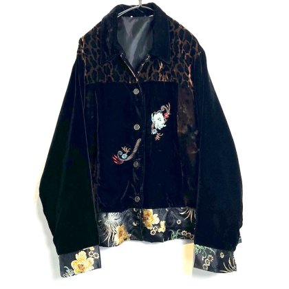  Ρơ 쥤 ѥͥ 쥪ѡ&ܥ˥ѥ ٥٥åȥ㥱åȡ1980's-Vintage Crazy Panel Velvet Shirt Jacket