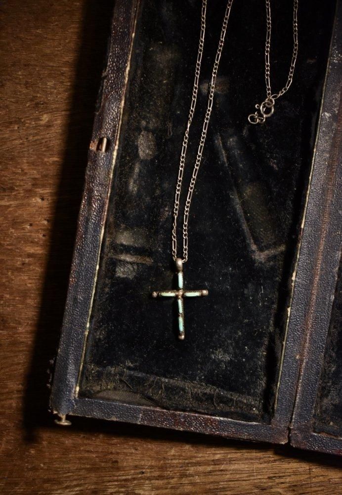 Vintage Zuni silver × turquoise cross necklace ヴィンテージ ズニ族 ニードルポイント シルバー  ターコイズ クロス ネックレス