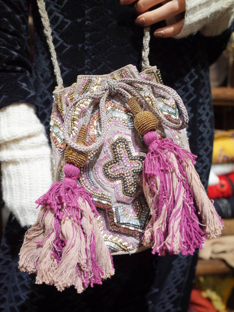 古着 通販 Vintage Bijou Embroidery Tassel 巾着 Bag