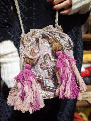 古着 通販　Vintage Bijou Embroidery Tassel 巾着 Bag