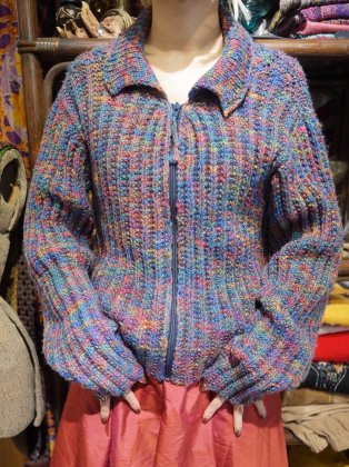 古着 通販　“Made by Grandma” Mix Color Hand Knit Zip up Jacket
