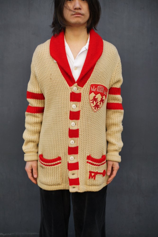 【MOHARCH KNIT】ヴィンテージ ショールカラー レタードカーディガン【1940's-】Vintage Shawl Collar  Lettered Cardigan