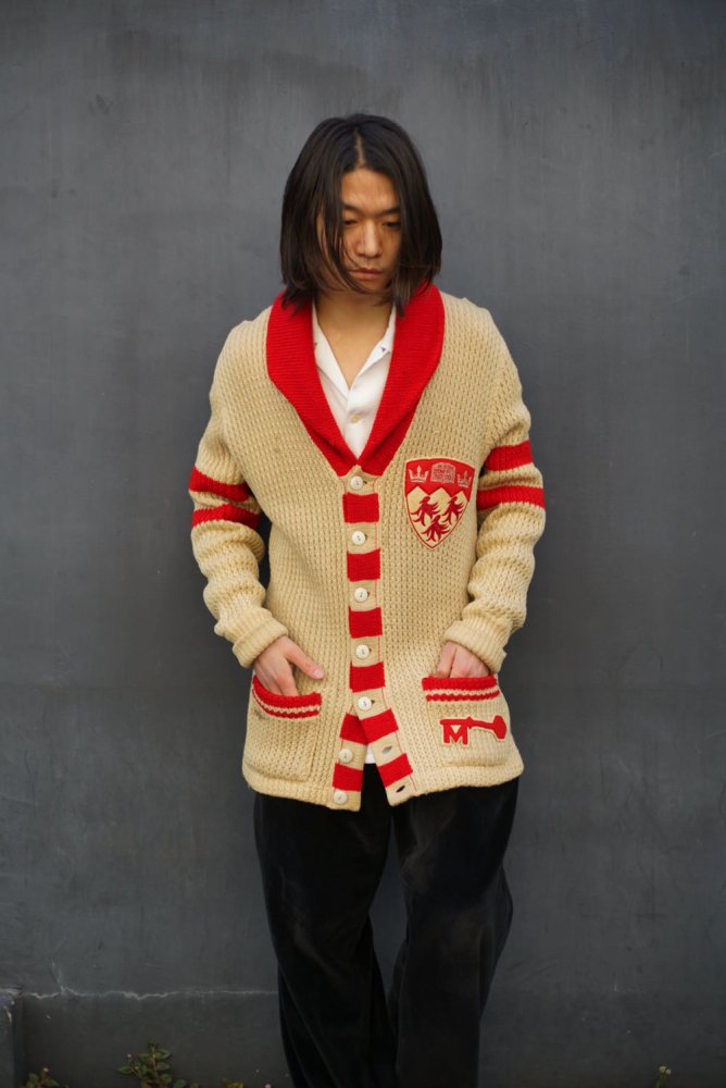 MOHARCH KNIT】ヴィンテージ ショールカラー レタードカーディガン