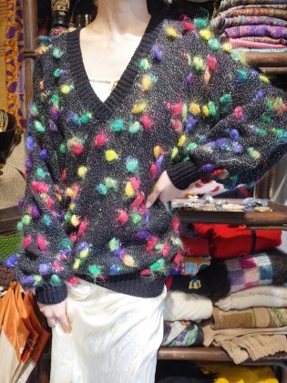  ΡNeon Pom-pom Low Gauge Knit Sweater