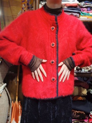 古着 通販　Red & Black Angora Knit Jacket