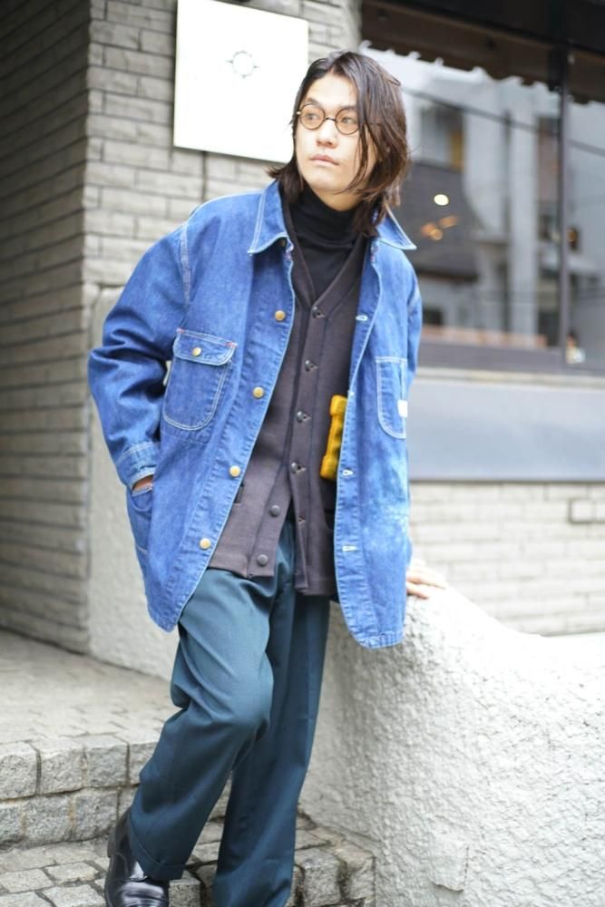 Coverall Jacket × Lettered Cardigan Vintage Special Peace Style