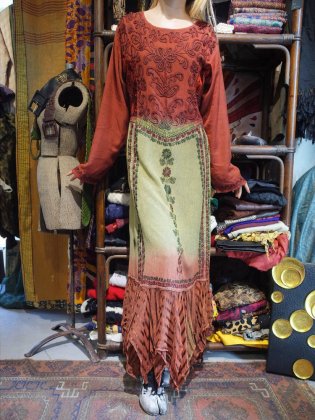  ΡEmbroidery Rayon & Velvet Gradation Dyed Dress