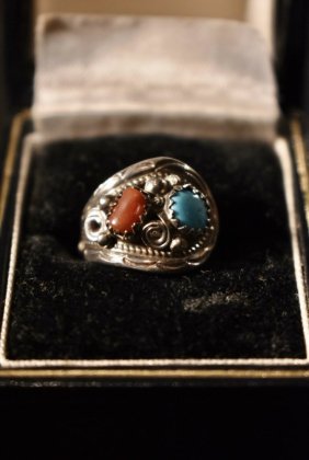  ΡVintage silver  turquoise  coral ring ơǥ С  