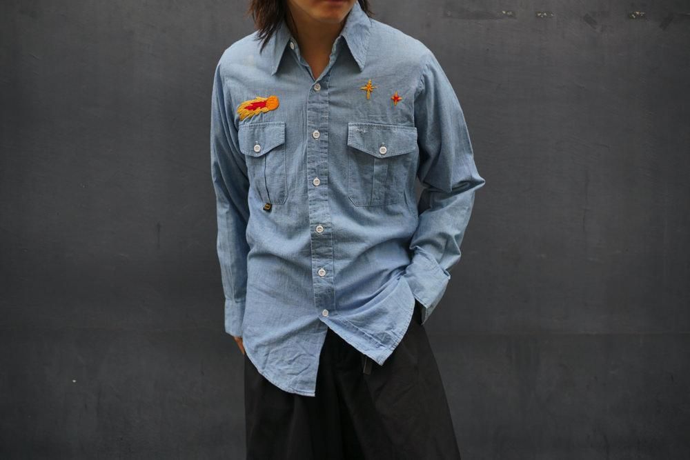 WOOLRICH】ヴィンテージ 刺繍 シャンブレーシャツ【1980's