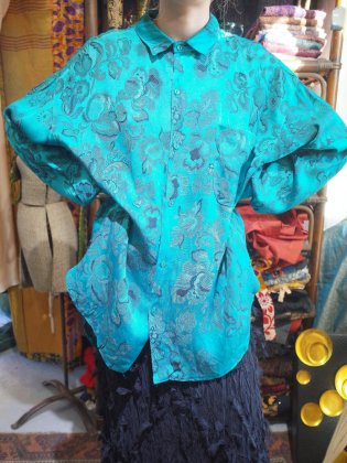  ΡEmerald Flower Jacquard Rayon Big Silhouette Shirt