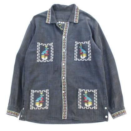 ヴィンテージ L/S ループカラー レーヨン サテン シャツ【PILGRIM 