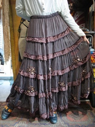  ΡChocolate Brown Velvet  Sheer Tiered Skirt