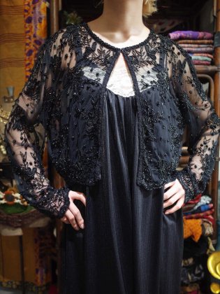  ΡBijou Embroidery Black Mesh Cardigan