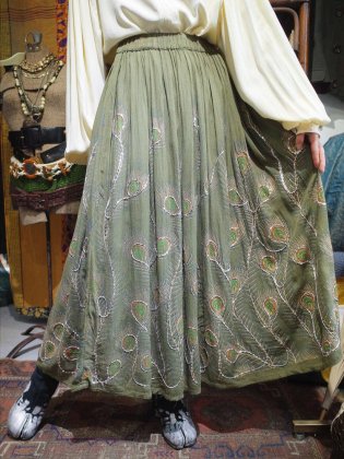 古着 通販　Peacock Moss Green Rayon Skirt