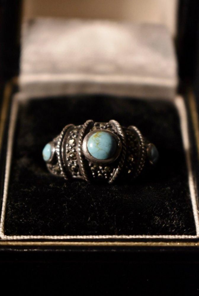 Vintage silver × turquoise × marcasite ring ヴィンテージ シルバー ターコイズ マーカサイト リング