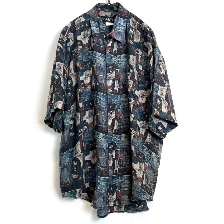 90s Vintage シルク100% L/S シャツ レオパード モノトーン 90s Vintage シルク100% L/S シャツ レオパード モノトーン