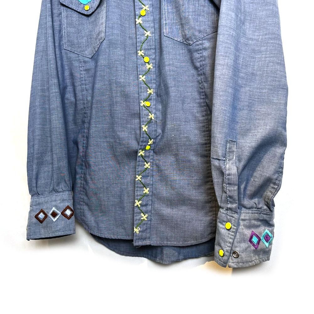 ヴィンテージ シャンブレーシャツ 刺繍【1970's】Vintage Hand