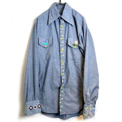  Ρơ ֥졼 ɽ1970'sVintage Hand Embroidered Chambray Shirt
