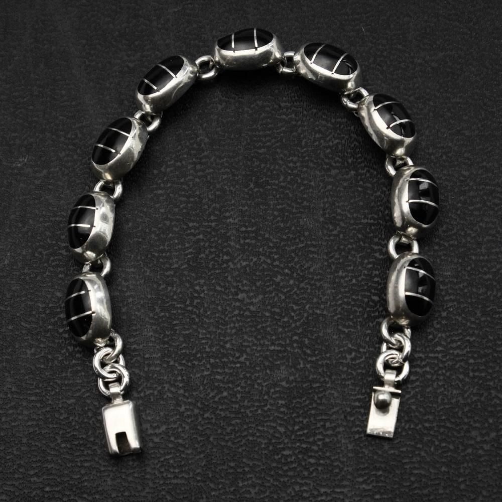 ヴィンテージ シルバー チェーン ブレスレット【MEXICO SILVER × ONYX】Heavy Oval