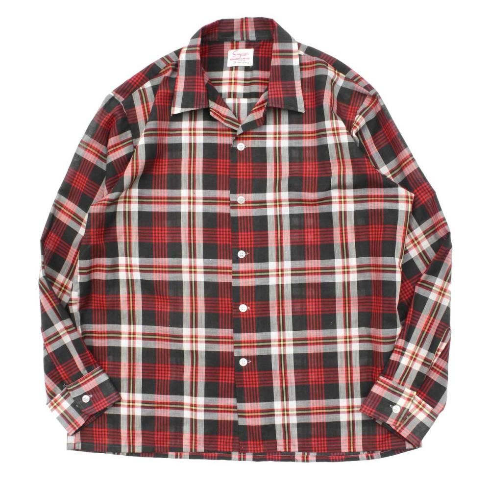 ヴィンテージ L/S オープンカラー プレイドチェック シャツ【Simpson's】【1960's-】BK × RD Plaid L