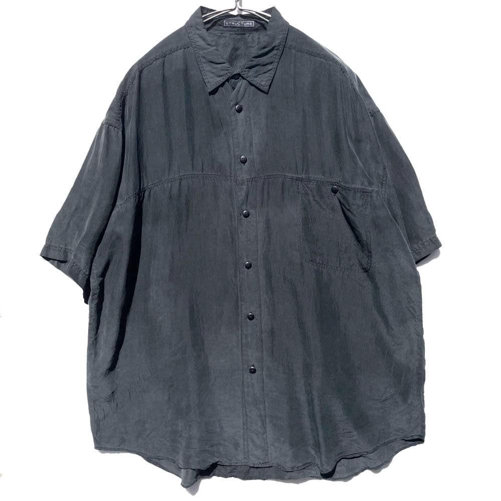 90s Vintage シルク テンセル L/S シャツ 燻み ドレープ 光沢 90s Vintage シルク100% L/S シャツ マスタード 燻み 光沢