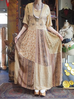 古着 通販　Embroidery Patchwork Rayon Dress