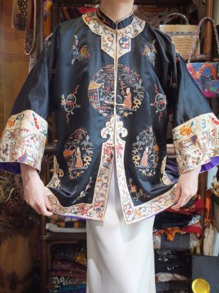 古着 通販　c.1930s Chinese Embroidery Silk Gown