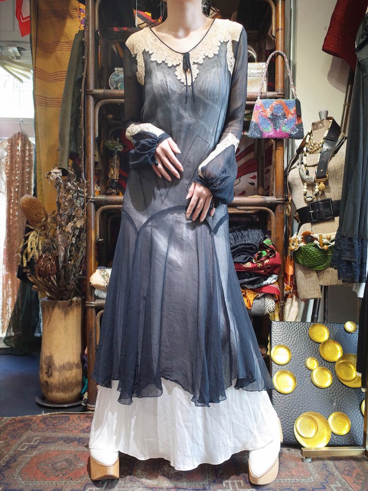 c.1920s Antique Lace u0026 Silk Sheer Dress