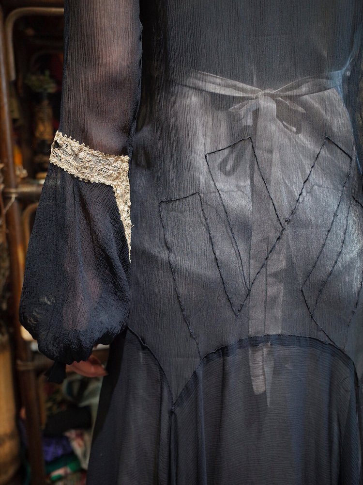 c.1920s Antique Lace & Silk Sheer Dress