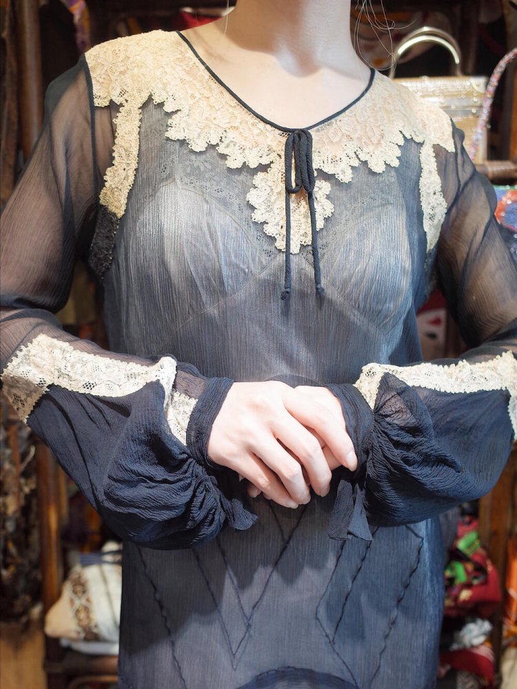 c.1920s Antique Lace & Silk Sheer Dress