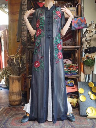 古着 通販　Flower Embroidery Sheer Rayon China Gown