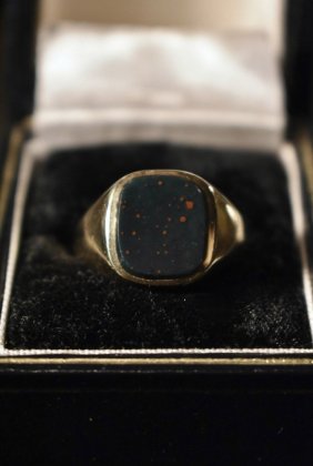 古着 通販　British mid 20th 9ct × bloodstone ring 20世紀中期 イギリス 9K ブラッドストーン リング 