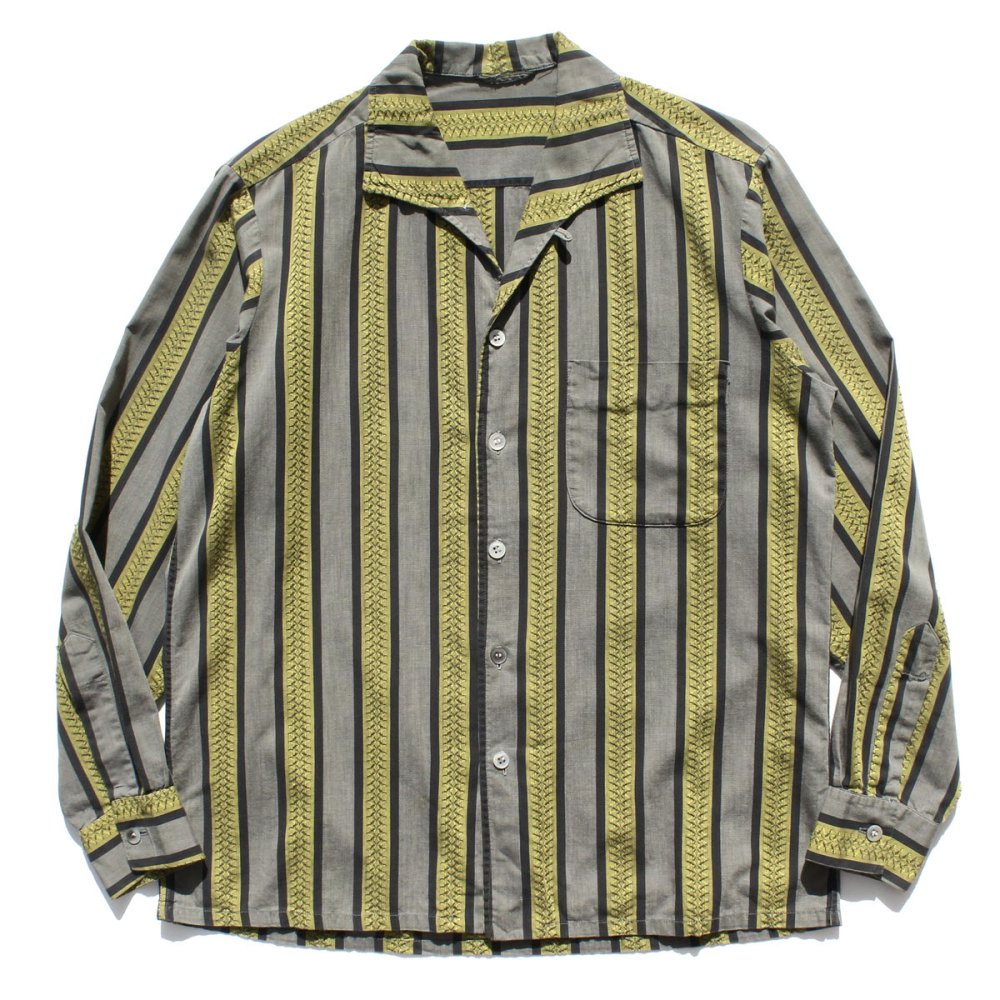 ヴィンテージ L/S イタリアンカラー コットン シャツ【Unknown Brand】【1960's-】Stripe L