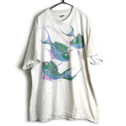  ΡLake Coeur dAlene ơ ȥץ ٥˥Tġ1980's-Vintage Fish Art Souvenir Tee