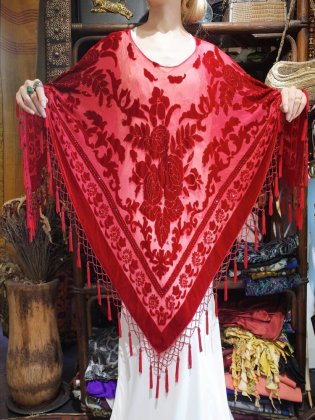  ΡRose Arabesque Velvet  Sheer Tassel Fringe Poncho